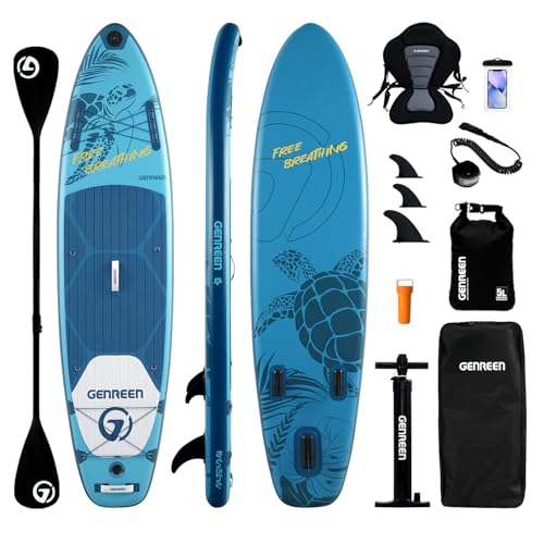 GENREEN 10'6" Inflatable Stand Up Paddle Board Blue & White Beginner Stable