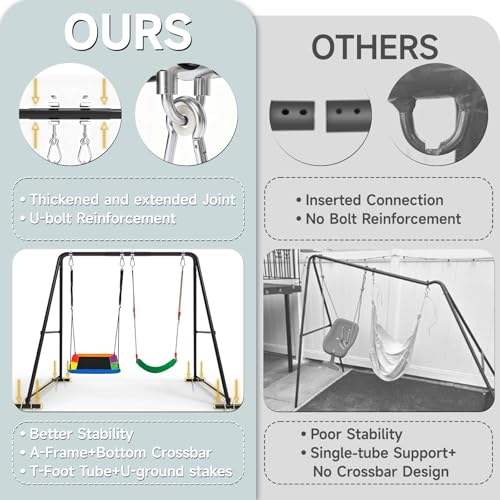 COZEER 2-in-1 Backyard Swing Set with Platform & Belt Swings, Black, Supports 440 lbs