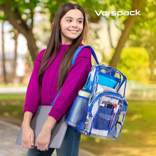 Heavy Duty Clear PVC Backpack for College & Work - Blue, Large Capacity