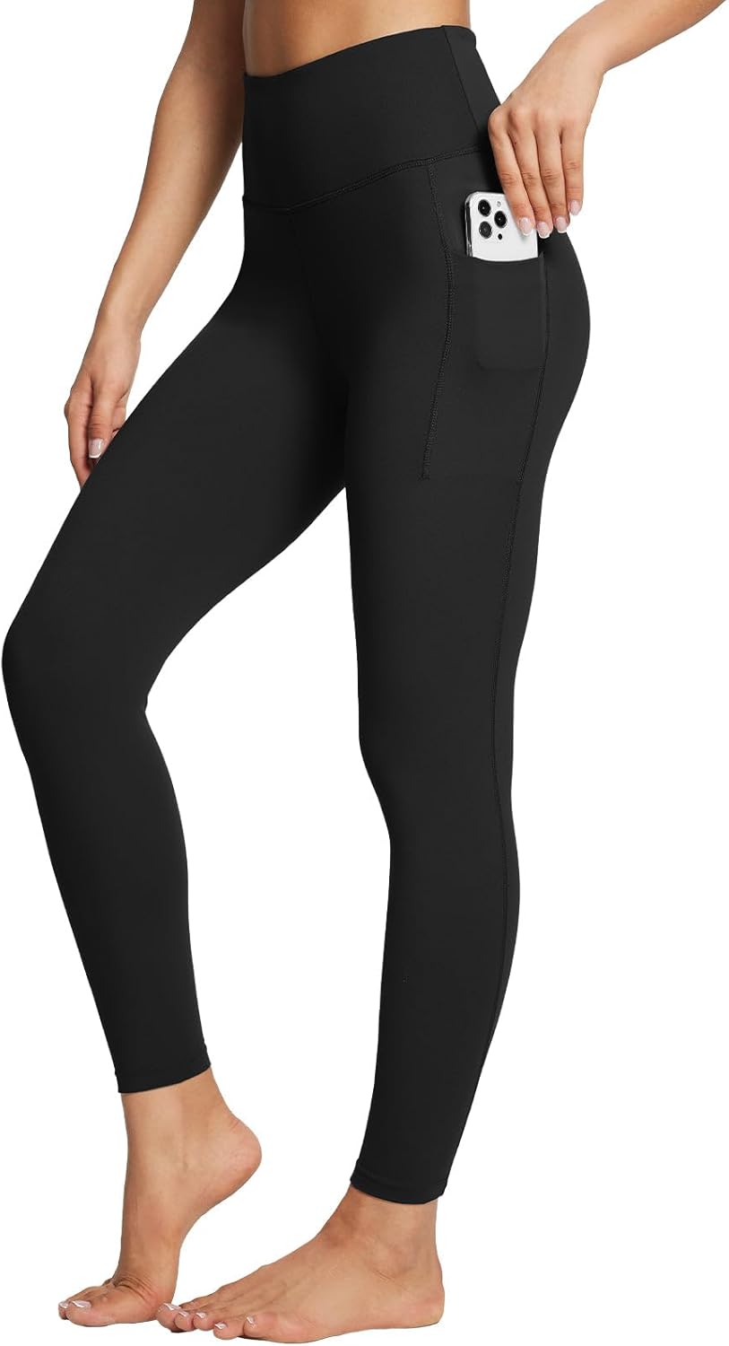 Baleaf Women's High-Waisted Leggings - Ultra Soft Tummy Control with Pockets | Black 7/8 Athletic Yoga Pants