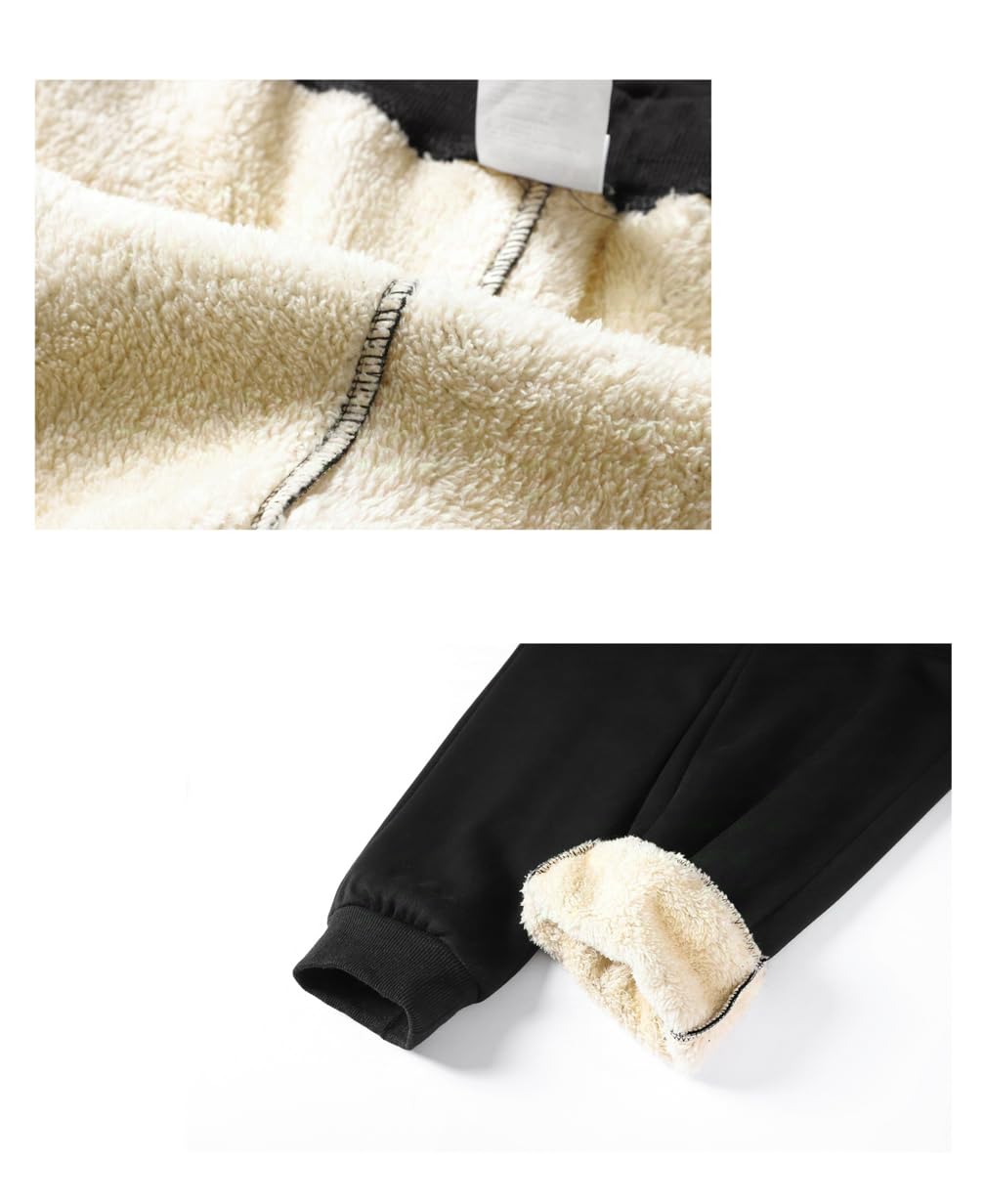 STICKON Fleece Sweatpants Men Winter Warm Sherpa Lined Joggers Track Sweat Pants with Zipper Pockets Black L