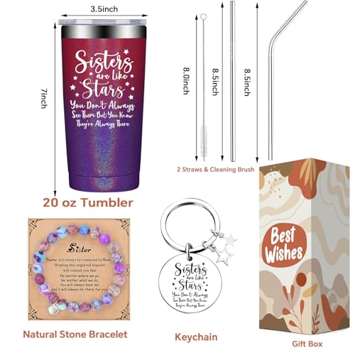 Sister Gifts Tumbler Cup 20oz - Glitter Dark Rainbow Sister Gift from Sisters