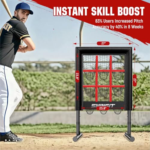 Heavy Duty Baseball Pitching Net with Strike Zone - Black, Adjustable Height