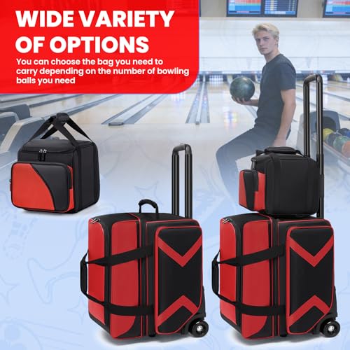 Aleemin Red 3 Ball Bowling Bag with Wheels & Tote - Durable, Multi-Compartment