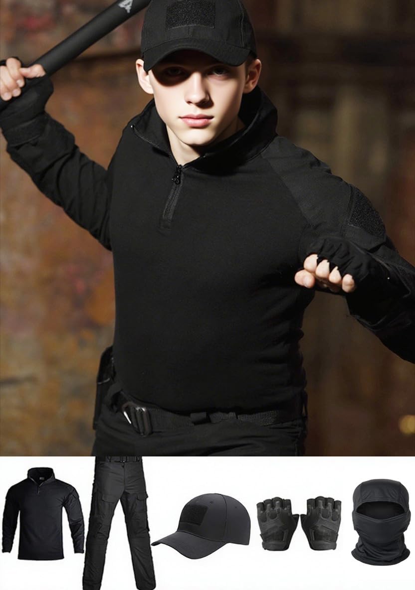 Skiennix Tactical Uniform Set - Combat Pants, Shirt, Cap, Balaclava & Gloves | Men's Camo Airsoft Gear