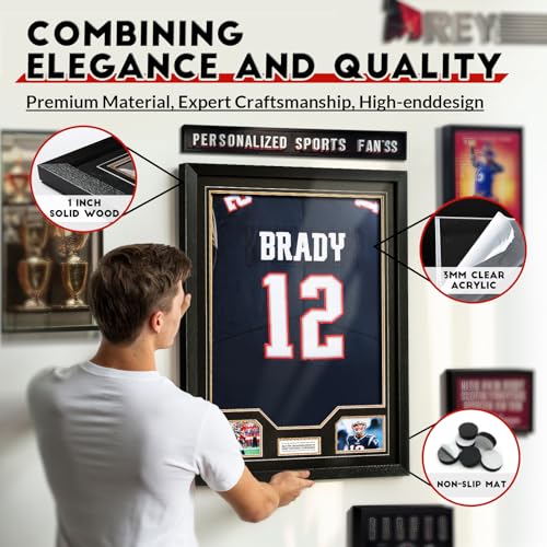 Black Jersey Display Case with UV Protection for Sports Jerseys - Large Acrylic Shadow Box, Wall Mount, JupDec