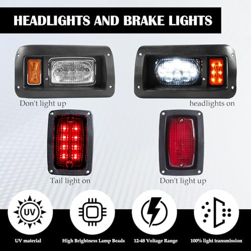 VPAHub 48V Club Car DS LED Light Kit with 2 Headlights & Taillights, Wiring Harness