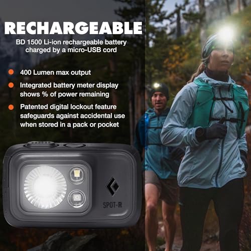 Rechargeable Black Diamond Spot 400-R Headlamp - Graphite, Bright 400 Lumens, Waterproof & Dimmable