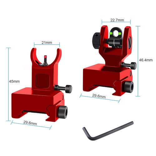 Fiber Optic Flip Up Iron Sights Picatinny Rail Mounted Front and Rear Backup Iron Sights (ST01CR)