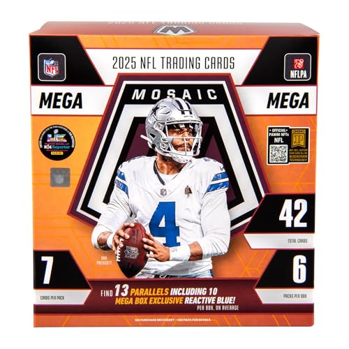 2025 Panini Mosaic Football Trading Cards Mega Box - 42 Card Set with Rares & Inserts
