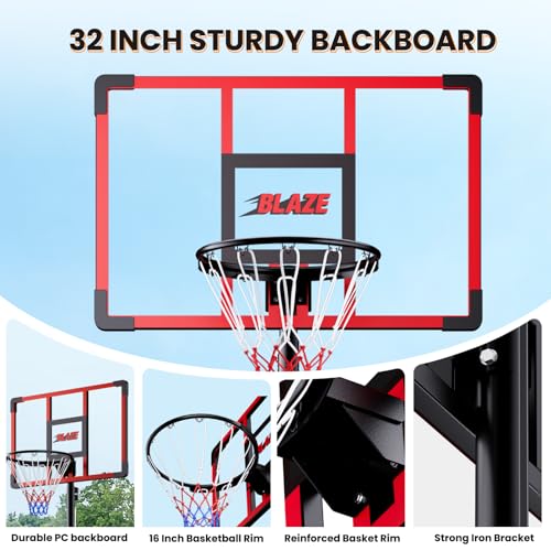 Black Portable Basketball Hoop for Kids & Teens - Adjustable Height 4.1-8.5 ft, 32'' Shatterproof Backboard, Fillable Base