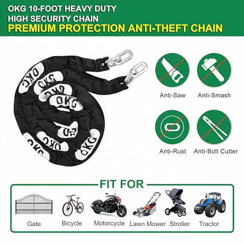 OKG Heavy Duty 10ft x 5/16in (8mm) Silver Zinc Motorcycle Security Chain