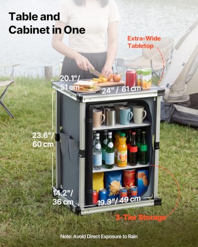 VEVOR Portable Folding Camping Storage Cabinet & Kitchen Table with Shelves
