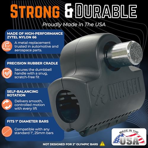 Dualbell 1" Barbell Adapter for Dumbbells, 500lb Max Capacity, Black with Red Collars
