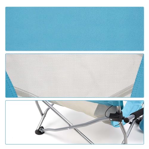 AKSOUL Blue Folding Beach Chairs 2 Pack - Portable Lightweight Sand Chairs with Cup Holders for Adults, Outdoor Camping & Lawn