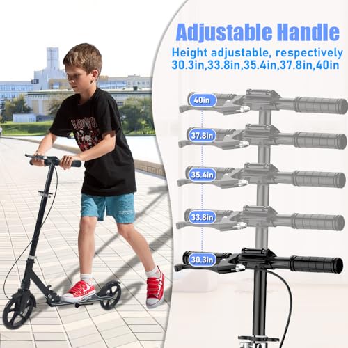 Black Dual Brake Kick Scooter with Adjustable Height & Wider Pedals for Kids, Teenagers & Adults