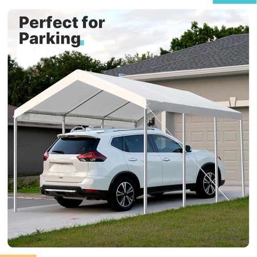 10' x 20' White Waterproof Carport Canopy Cover - Replacement Top with Bungees