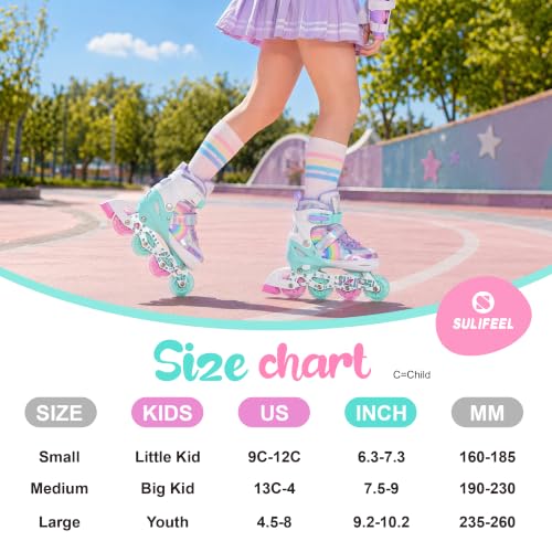 Adjustable Kids Inline Skates Rainbow Unicorn for Girls and Boys - Medium Big Kid