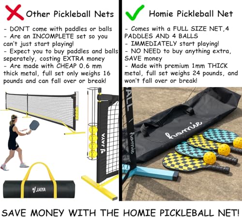 Blue Portable Pickleball Net Set with 4 Paddles, 4 Balls & Backpack - 22 FT Regulation