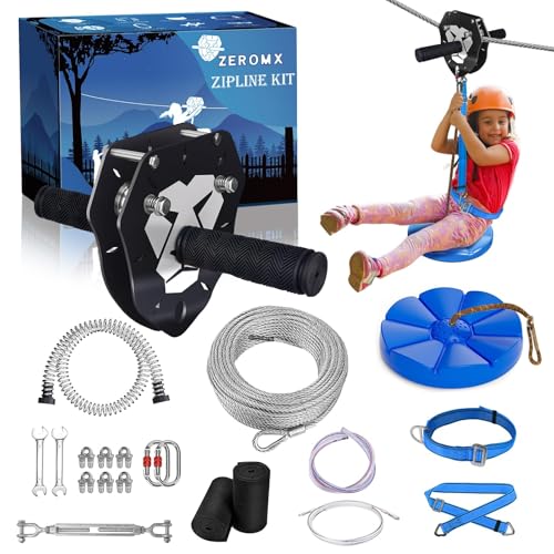 100ft Zip Line Kit for Kids & Adults - Backyard Outdoor Adventure with Removable Lion Trolley