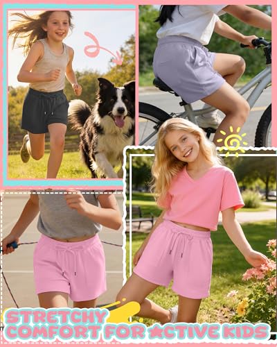 Girls Athletic Sweat Shorts 3 Pack - Stretchy Waistband & Comfortable Fit
