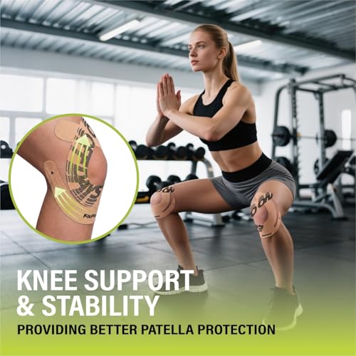Kinesiology Tape for Knees - 10 Pcs Ultra-Sticky Patella Knee Support Beige - Scissors-Free, Waterproof, Pain Relief