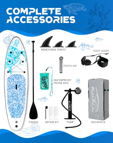 Inflatable Stand Up Paddle Board with Accessories - Light Blue Sea Turtle 10'6" x 33" x 6"