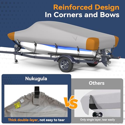 Nukugula Waterproof Boat Cover 17-19ft V-Hull Tri-Hull for 96" Beam, Gray