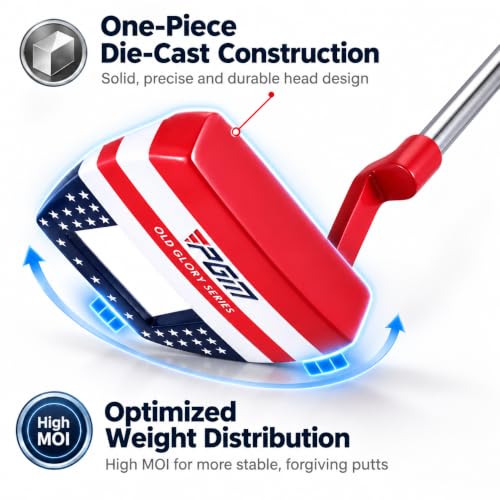 Golf Mallet Putter 34-inch Right Handed High-MOI Patriotic Design for Men & Women