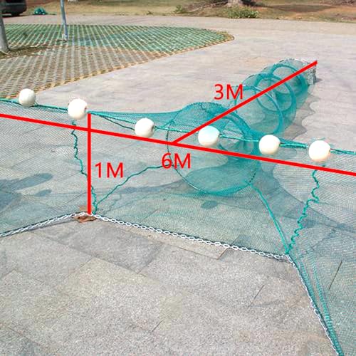 6M Collapsible Crawfish Trap Fish Net with Float & Chain - Portable Crab & Shrimp Catcher