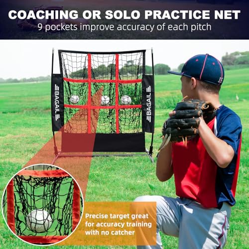 Baseball & Softball Pitching Net with 9 Pockets - Black+Red Training Target