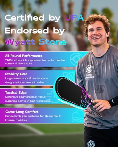 Warping Point Neon Gen 3 Pickleball Paddle - Gradient Blue Purple, UPA-A Approved, Triple-Layer T700 Carbon Fiber, 16MM EdgeFusion Core