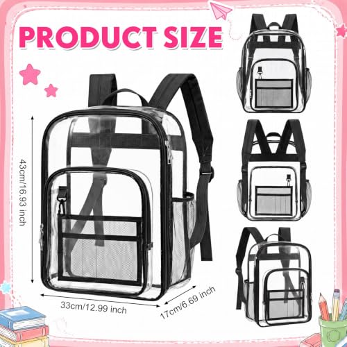 16-Pack Clear PVC Student Backpack - 17 Inch Transparent Bookbag in 4 Colors, Stadium Approved
