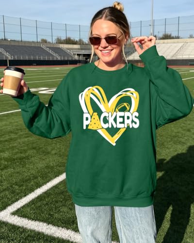 Football Oversized Sweatshirt Women Game Day Team Fans Pullover Green Bay Large