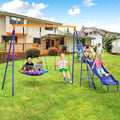 Blue Backyard Swing Set with Kids Slide and Saucer Swing - Heavy-Duty Metal Frame