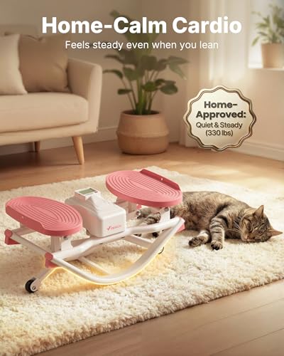 Merach Rocking Stepper Exercise Machine - 3D Motion, White & Pink