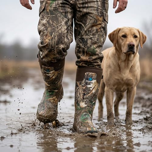 Trudave Men's Waterproof Hunting Boots with Steel Shank, 5mm Neoprene, Camouflage Reed Grass, Insulated Outdoor Footwear (Size 5-14)
