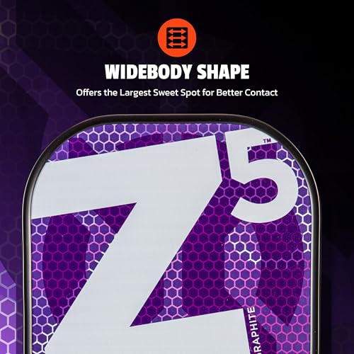 Onix Graphite Z5 Purple Pickleball Paddle with Wide-Body Shape, Honeycomb Core, & Tennis Handle Grip