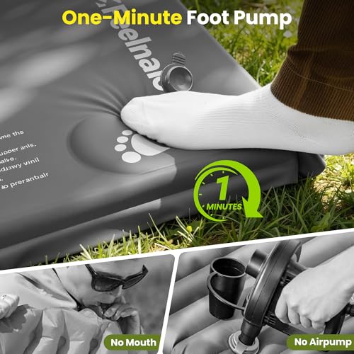 Feelnais Self-Inflating Sleeping Pad with Foot Pump - Grey, 76.8x25.6in, Lightweight Camping Mattress