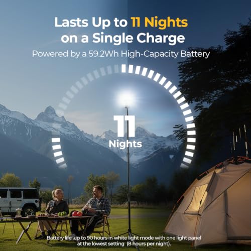 Telescopic Camping Lantern with 3200 Lumens, 7.5ft Stand, Rechargeable LED Light