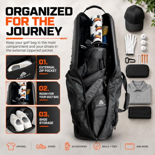 FIRED-UP Hard Top Golf Travel Bag - Collapsible Hard Shell Case with Wheels & Internal Strap