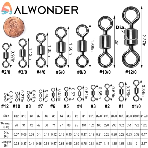 Heavy Duty Stainless Steel Fishing Swivels 77LB 100 Pack - Saltwater & Freshwater Tackle