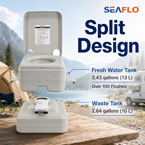SEAFLO 2.6 Gallon Portable Camping Toilet with Waste Level Indicator - Off-Grid RV Boat