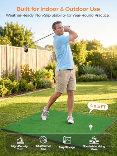 URUQ 5x4ft Heavy-Duty Golf Hitting Mat with EVA Base & 3 Tees – Indoor/Outdoor Practice Turf