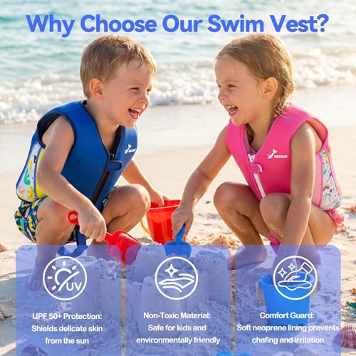 Toddler Swim Vest with Removable Floatation Pads Navy Blue Small 2-3Y - Adjustable Safety Strap & Zip