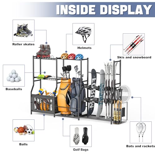 WALMANN Garage Sports Equipment Organizer Stand with Ski & Snowboard Storage