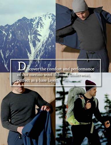LAPASA Men's Merino Wool Base Layer Set - Lightweight Thermal Underwear M31/M126/M141/M144, Medium, Black 200