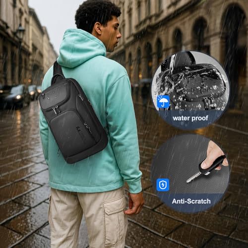 Men's Water-Resistant Sling Bag - Black, Compact Crossbody for Daily Use