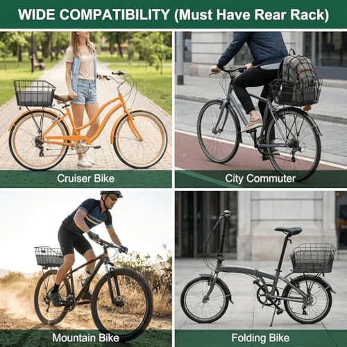 Large Waterproof Bike Rear Basket with Cargo Net & Rain Cover - 20L