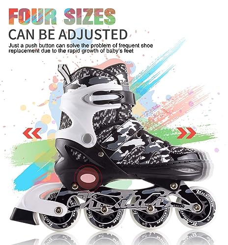 Kids Adjustable Inline Skates with Light Up Wheels - Black Camo, Medium (Kids 13-3 US)